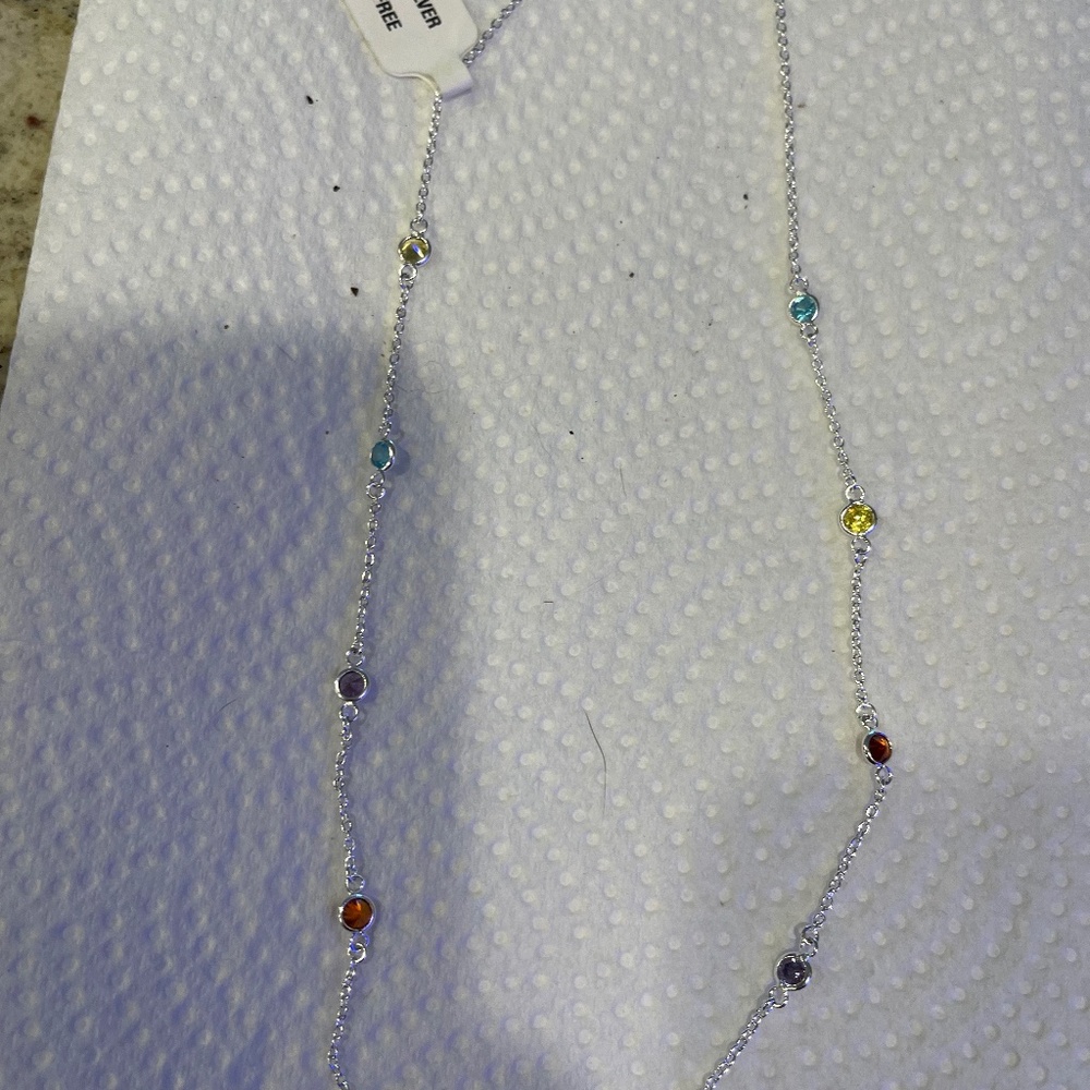 Sterling silver necklace with colored gems